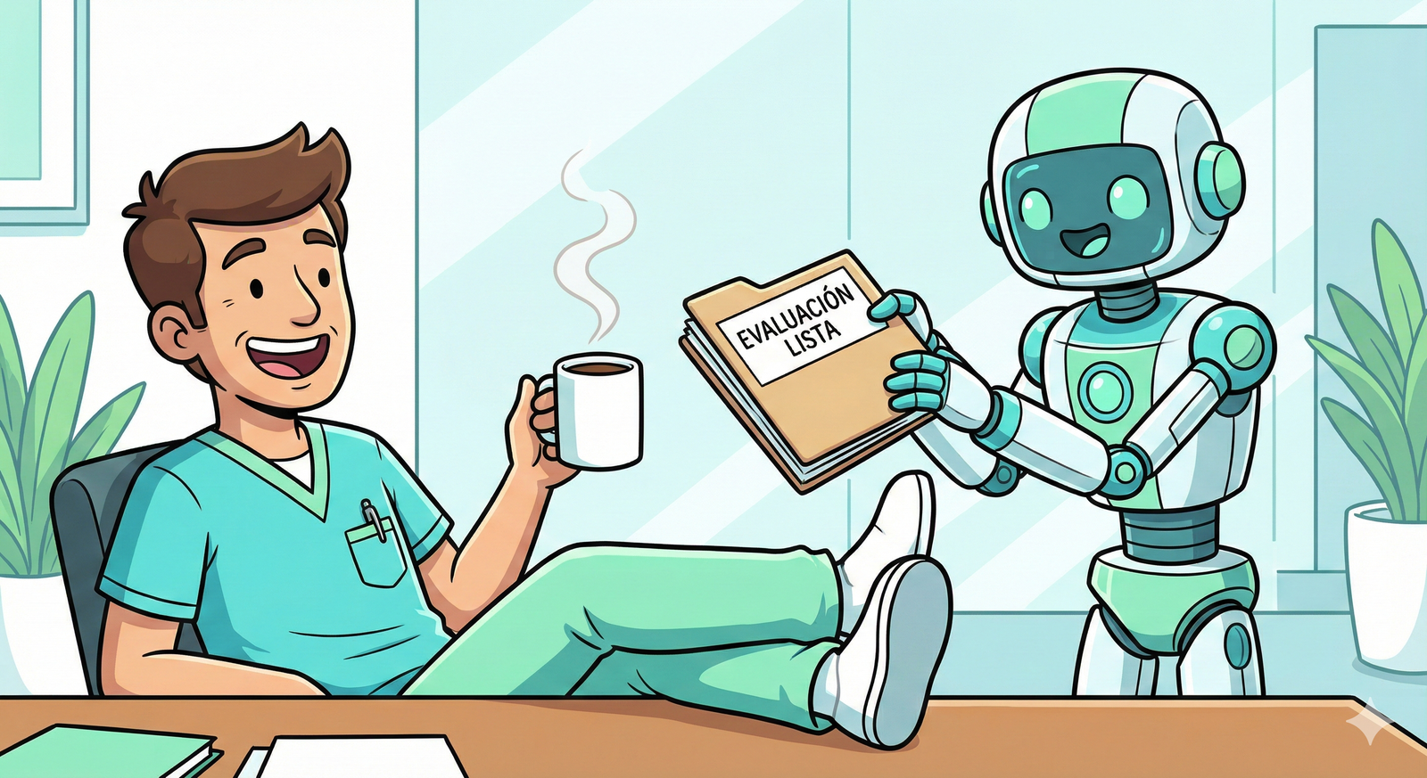 Doctor supervisando robots IA